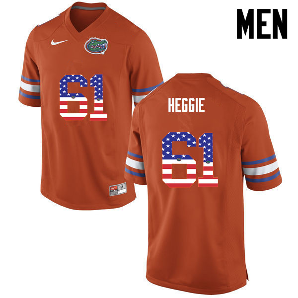 Men Florida Gators #61 Brett Heggie College Football USA Flag Fashion Jerseys-Orange - Click Image to Close